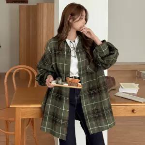 크롤리 루즈핏 체크 피치 남방 83736 빅사이즈 여성의류