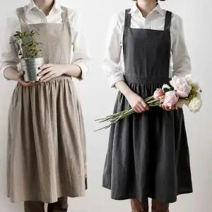 내츄럴 워싱면 원피스 앞치마 대형 포켓 꽃집 어린이집 유치원 학교 카페 커피숍 다용도