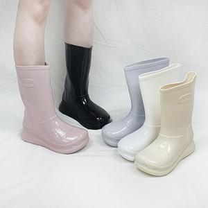 [디아]디엘 유광 미들 키높이 장화 통굽 레인부츠 4cm