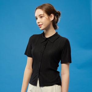 [KOLEAT]WOMEN 미디 크롭 슬림 플리츠 반팔티 가디건 [BLACK]