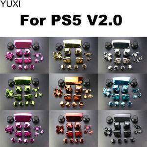 YUXI 풀 세트 크롬 버튼 ps5 핸들 엄지 스틱 조이스틱 캡 L1 R1 L2 R2 D 패드 단추 PS5 컨트롤용 1 세트