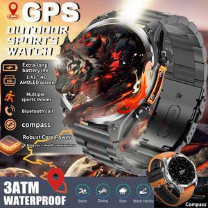 야외 SmartWatch GPS 나침반 고도 기압 블루투스 통화 3ATM 스포츠 건강 AMOLED 화면 스마트 시계 400Mah 새로운 2025