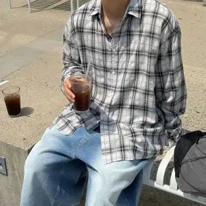 레스터 오버핏 피그먼트 체크셔츠 여름 시원한 얇은 휴가 바캉스 긴팔 남방