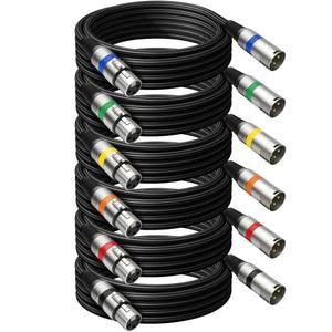 Heams Professional 6팩 50FT XLR 케이블, 무소음 및 오래 지속되는 땋은 마이크 스튜디오 모니터, 믹서, DMX, 컬러풀을 위한 모든 구리 도체 밸런스 남녀 케이블
