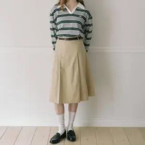 [아워호프] Belt Set Midi Pleats Banding Skirt - Beige
