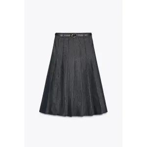 ZARA Z1975 태비 데님 미디 스커트, 벨트 - 블루