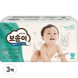 보솜이 리얼코튼 안심 빠른흡수 오가니크 팬티형 기저귀 남아용 대형(L) 102매