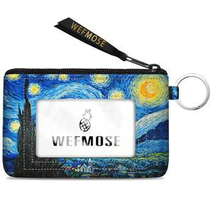 WEFMOSE RFID 작은 지갑 열쇠고리와 투명 ID 창 지퍼 귀여운 케이스 동전 여성용 방수 코인 파우치 별이 빛나는 야간 열쇠고리