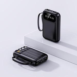 20000mAh 미니 보조 배터리 4 in1 내장 케이블 디지털 디스플레이 고속 충전기 iPhone 용 슬림 외장