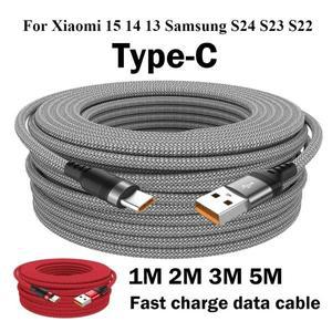 샤오미 15 삼성 휴대폰 고속 충전 데이터 코드, USB C 타입 케이블, 6A, 1M, 2M, 3M, 5M