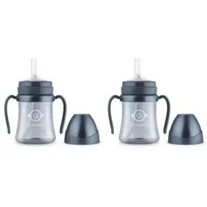 그로미미 빨대컵 휴대용 원터치 물병 차콜 200ml 2개