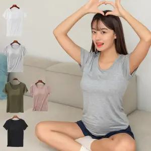 노브라티 브라 티셔츠 모달 캡내장 일체형 브라캡 티셔츠 반팔 이너웨어 홈웨어