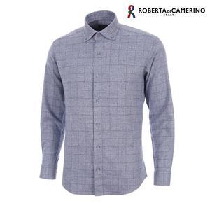 [Roberta di Camerino]TR 스판 기모 체크 슬림핏 블루 긴소매 셔츠 RM4-251-2