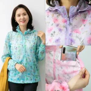 마미소 쿨 망사 자켓 엄마 여름 바람막이 망사 주머니 엄마 할머니 빅사이즈 40 60 마담 중년 여성 옷