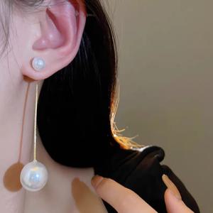 1시전당일) s925 은침 볼드한 더블진주 왕진주 드롭 귀걸이96 /럭셔리템 결혼식 웨딩 투웨이 이어링