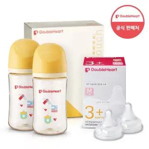 [더블하트] 모유실감 3세대 PPSU 젖병 헤리티지 트윈팩 240ml +3세대 젖꼭지(2입)