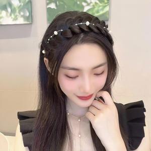 로렌비즈헤어밴드 여성 진주 땋은 머리가발 꽈배기 땋은 꼬임 헤어밴드 벼  내추럴 부분가발