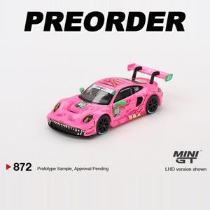 MINIGT GT3 R 911 #80 #77 AO 레이싱 2023 버지니아 록시 핑크 합금 자동차 모델 872 889 1:64