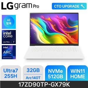 ND X LG전자 2025 그램 프로17 17ZD90TP-GX79K 화이트 U7(S2) 255H 애로우레이크 D5 32GB / 512GB / W11H