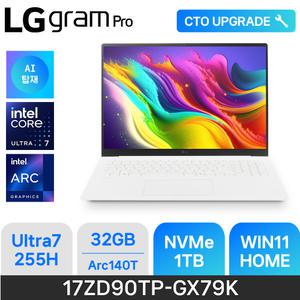 ND X LG전자 2025 그램 프로17 17ZD90TP-GX79K 화이트 U7(S2) 255H 애로우레이크 D5 32GB / 1TB / W11H