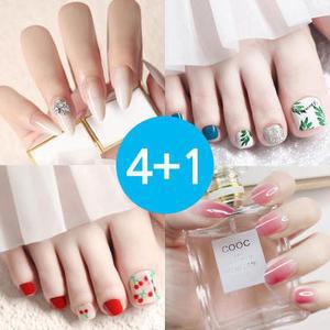 4+1 네일팁 패디팁 셀프젤네일 스티커 패디큐어 (프렙패드+우드스틱+푸셔 증정) (AD)