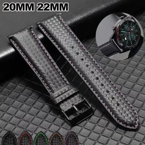 20mm 22mm 퀵 릴리스 블랙 탄소 섬유 가죽 시계 스트랩 밴드 갤럭시 시계 7 6 5 4 40mm 44mm 기어 S3 교체 밴드