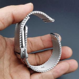 오메가 Seamaster 007 시계 용 메쉬 밀라노 팔찌 나비 접이식 걸쇠가있는 하이 엔드 금속 스테인레스 스틸