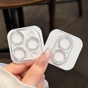 Apple Iphone 16 15 13 12 Pro Max Sreen 프로텍터 필름 용 2PCS 블링 글리터 다이아몬드 카메라 렌즈 보호