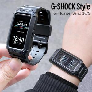 Huawei Band 10/9 & 7/6용 Sport Armor 견고한 TPU 스트랩, 보호 케이스가 포함된 G-SHOCK 실리콘 밴드, Wa