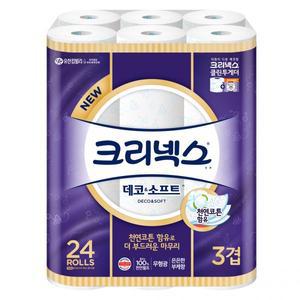 크리넥스 3겹 데코 소프트 천연펄프 화장지 24롤
