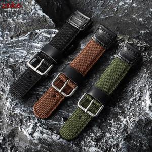카시오 FT-500WC용 나일론 시계 스트랩, 그린 블랙 브라운 시계줄 19mm 밴드 (남녀 공용, 군용 스포츠 액세