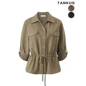 [하프클럽/탱커스]여성 카라 허리 셔링 롤업 사파리 셔츠