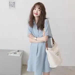 임산부 반팔 캐주얼 셔츠 원피스 필수템 빅사이즈 루 (WFJ14P5)