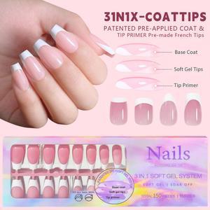 150PCS 누드 화이트 손톱에는 가 필요 손톱에 반짝이 프레스 여성 웨어러블 네일 아트 스티커 완료 거짓 손톱