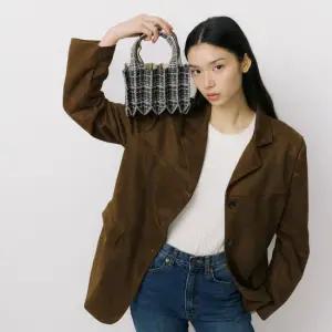 플리츠마마 트위드 미니토트백 스톤그레이