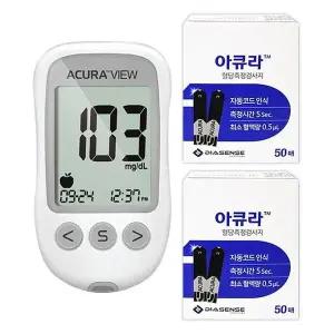 [셀러허브]아큐라 혈당측정기+검사지100매+채혈침100개+알콜솜100매 당체크 임당 시험지 D (S36181693)