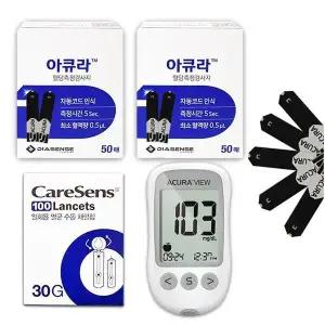 [셀러허브]아큐라 뷰 혈당기계 + 혈당지100매 +채혈침100 검사지 측정지 체크지 식후 공복 (S37847513)