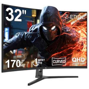 Z-Edge 32인치 커브드 게이밍 모니터, QHD 1440P 170Hz 165Hz 144Hz 커브드 모니터, 1500R 컴퓨터 모니터, MPRT 1ms 모니터, 1670만 색상, 3000:1 명암비, UG32 울트라 슬림 베젤, DP x2, HDMI x2