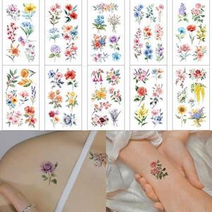 10 시트 수채화 라벤더 꽃 바디 팔을위한 문신 인조 식물 성인 스티커 방수 Tatoos
