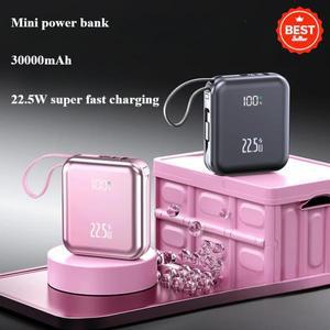 iPhone Xiaomi Samsung용 케이블 및 22.5W 고속 충전 배터리 팩이 내장된 새로운 20000mAh 미니 보조베터리