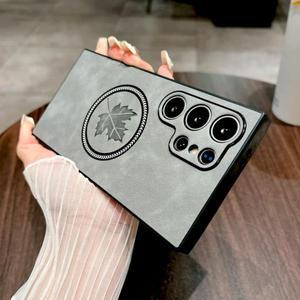 삼성 갤럭시 S25 S24 S23 S22 S21 울트라 플러스 FE 용 고급 마그네틱 가죽 전화 케이스 Magsafe 뒷면 커버