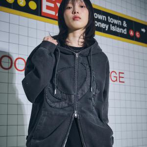 [2-WAY] CP STAR 피그먼트 후드 집업 스모크블랙