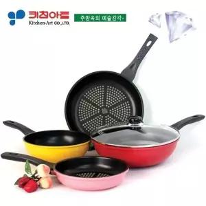 [하프클럽/] 하우스쿡 다이아몬드코팅 후라이팬4종(B)SET(20 22궁 28 28궁)유리