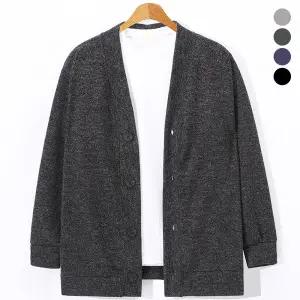 데일리 리브드 니트 Y넥 기본 가디건 남자 베이직 골지 빅사이즈
