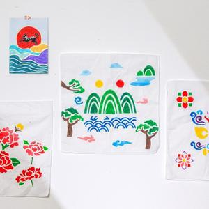 전통 손수건 꾸미기 세트 민속 그림 민화 무지 그리기 공판화 재료 스텐실 시니어 프로그램 요양원 어르신