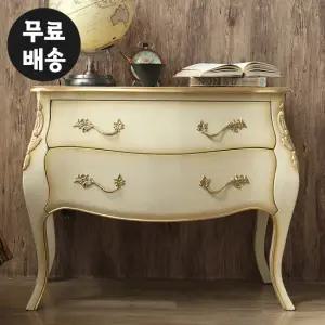 델피 원목 서랍장 엔틱 2단 미니 체스트(빈티지크림)