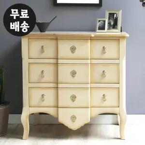 리베 원목 서랍장 엔틱 3단 슬림 체스트(빈티지크림)