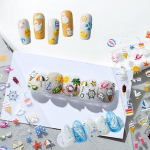 고품질 네일아트 시원한 바다 해파리 오리 5D 엠보스티커 3종 오리스티커 바다스티커 여름스티커 (WFHTUW0)