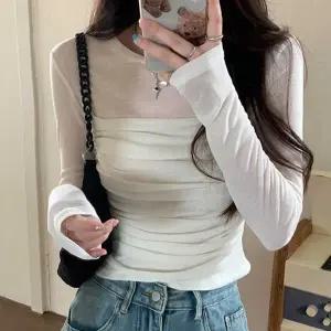 시스루 셔링 골지 긴팔티 여리핏 레이어드 주름티 꾸안꾸룩 클럽룩 데이트룩 파티룩 이너탑