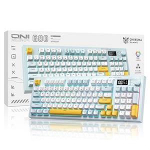레인보우 백라이트가 장착된 무선 키보드 크리미 멤브레인, 3모드 연결(BT/2.4G/USB-C), LCD 화면 및 다기능 노브, 200H 배터리, 94개의 주요 PBT 키캡, 사무실/가정용 조용한 타이핑